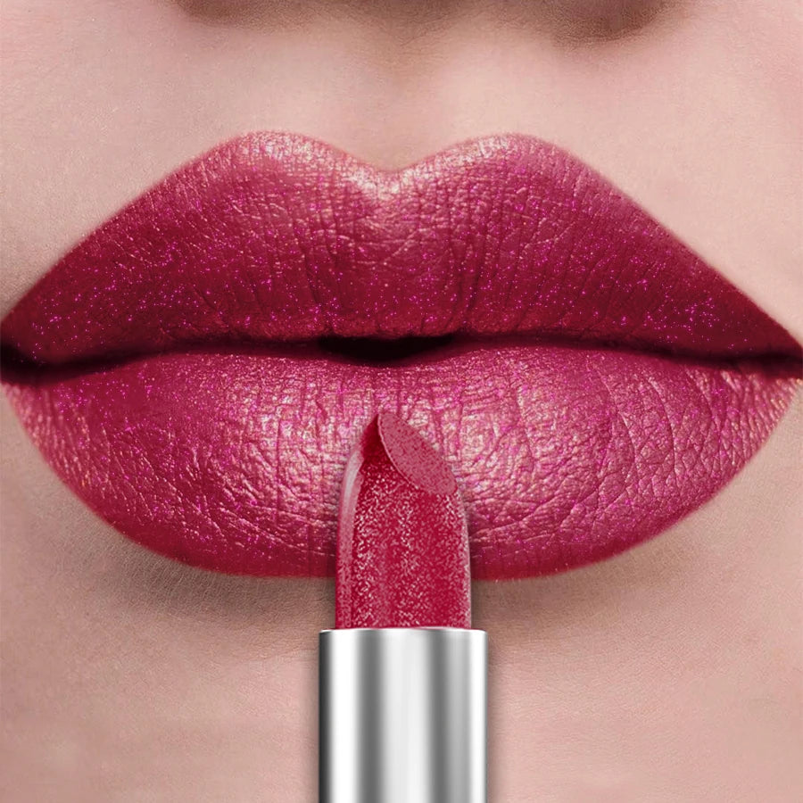 21-Colour Bold Glitter Metallic Lipstick – Long-Lasting Pearlescent Matte Lip Tint