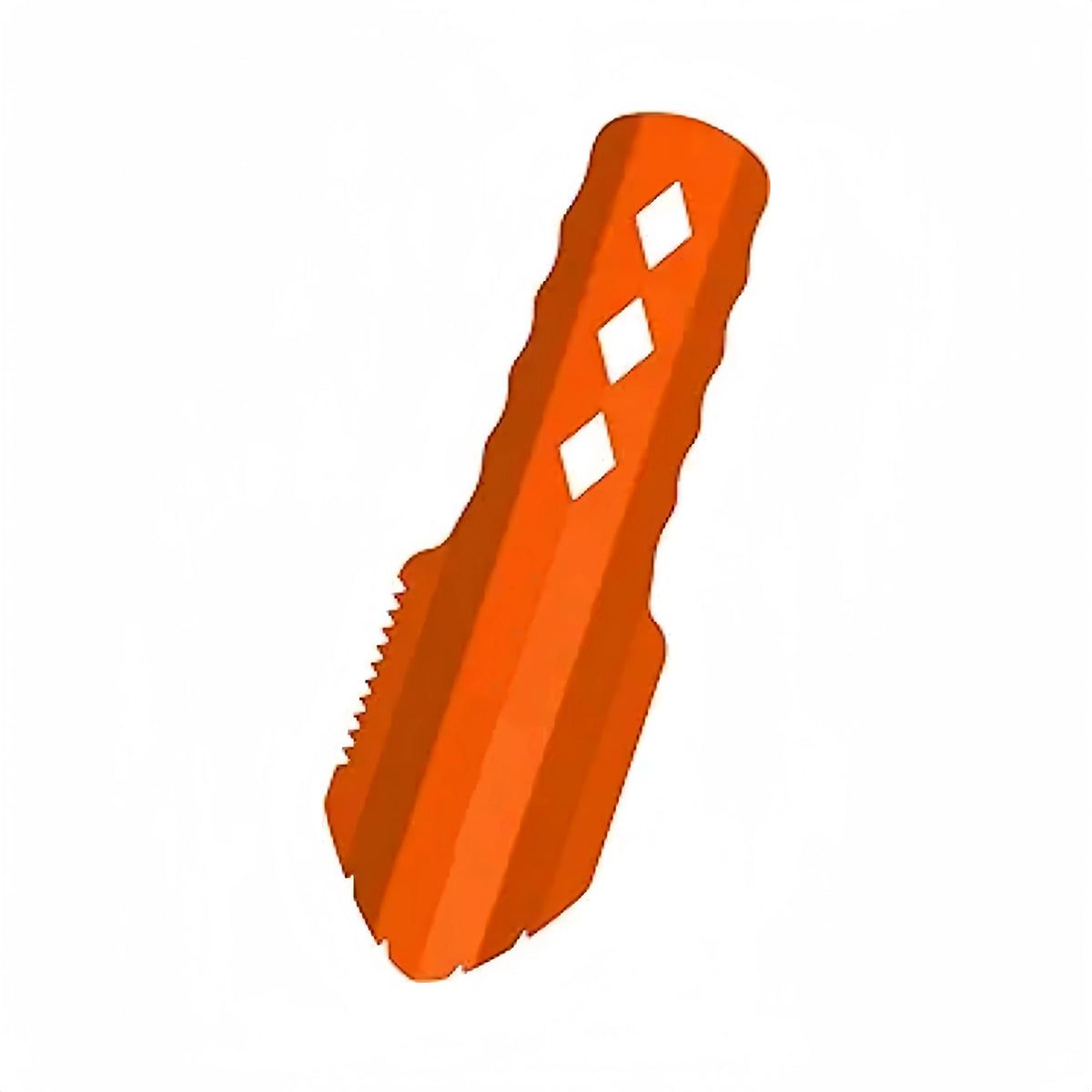Orange plastic tool with textured surface on a white background