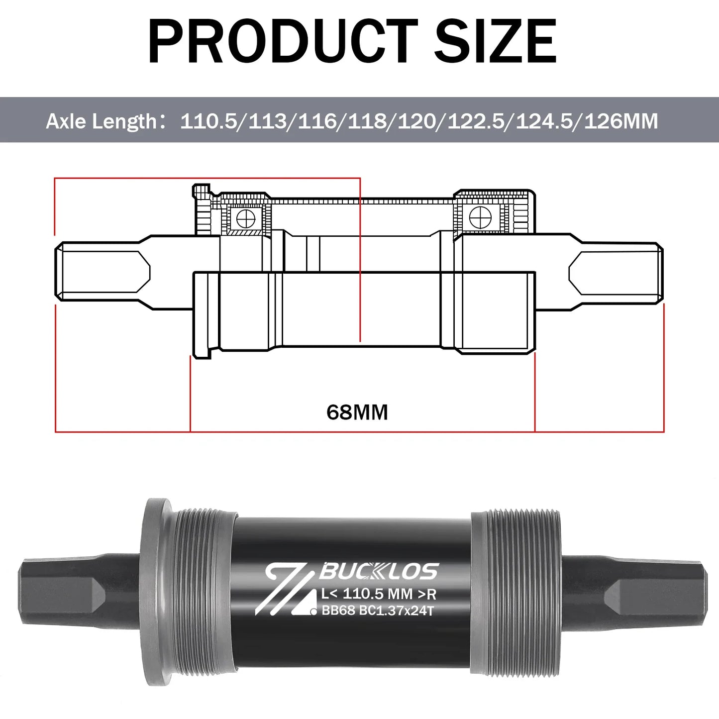BUCKLOS Square Taper Bottom Bracket — BB68 / BB100 Threaded CNC
