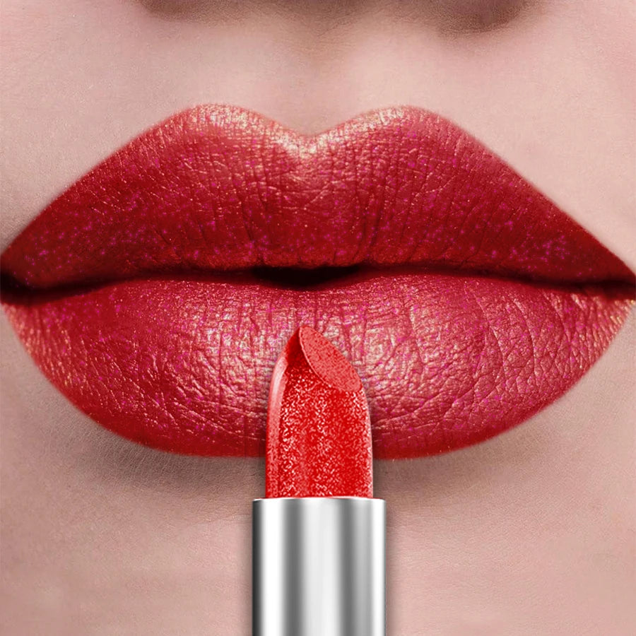 21-Colour Bold Glitter Metallic Lipstick – Long-Lasting Pearlescent Matte Lip Tint