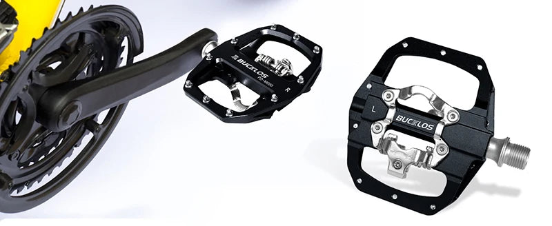 Bucklos MTB SPD Dual-Function Pedals – Clipless & Flat Platform, Non-Slip