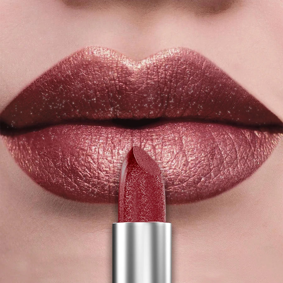 21-Colour Bold Glitter Metallic Lipstick – Long-Lasting Pearlescent Matte Lip Tint