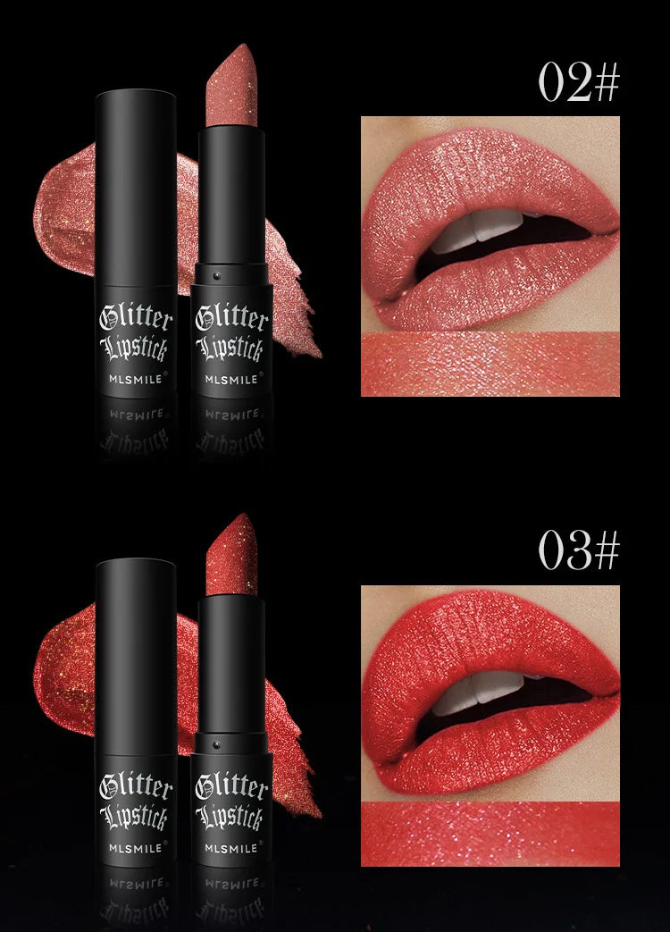 7-Colour Glitter Metallic Lipstick – Waterproof Long-Lasting Diamond Pearlescent Lip Colour