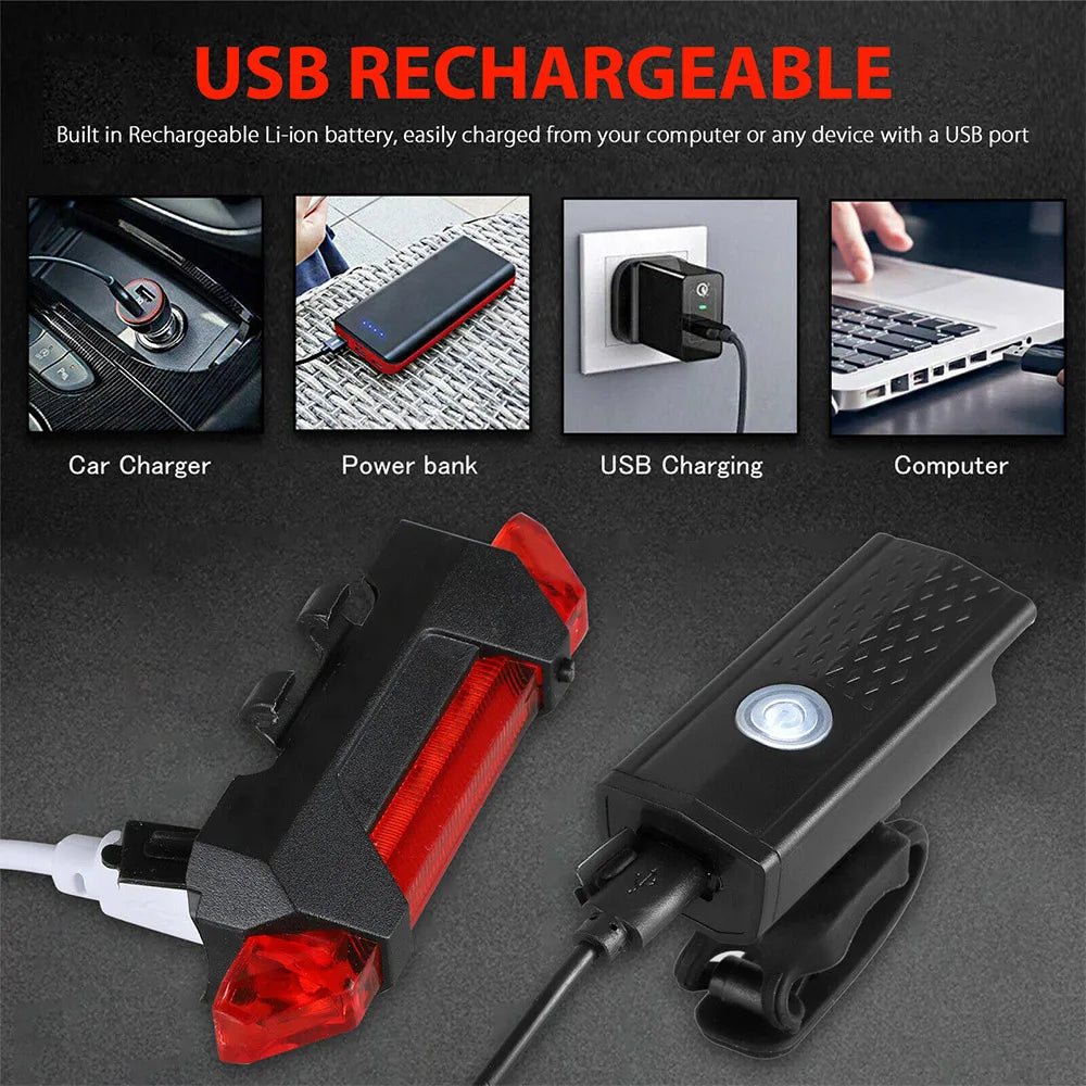 USB Rechargeable Bike Headlight & Taillight Set