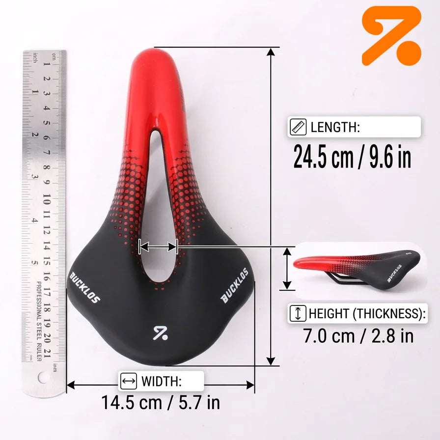 Bucklos Mountain & Road Bike Saddle – 24.5×14.5mm Hollow Comfort Cycling Cushion