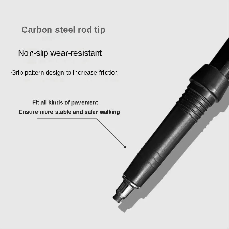 Carbon steel rod tip with features highlighted on a gray background