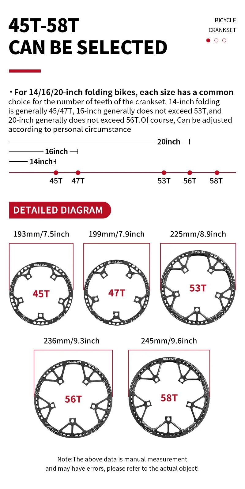 Bucklos 130BCD Folding Bicycle Crankset 170mm – 45T/47T/53T/56T/58T for BMX & Road Bike