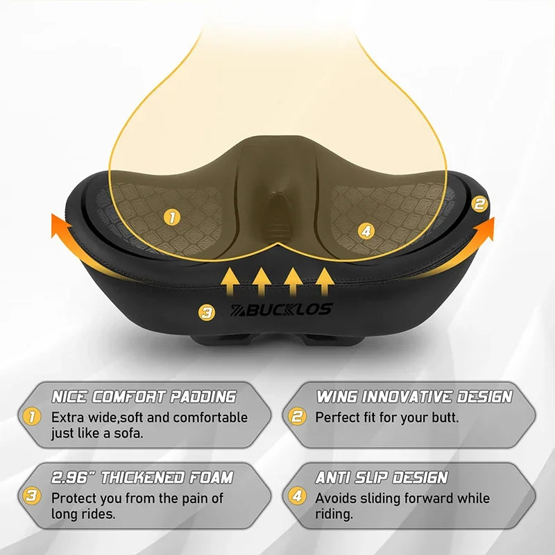 Bucklos Noseless Bicycle Saddle – Wide Ergonomic MTB/Road Bike Seat