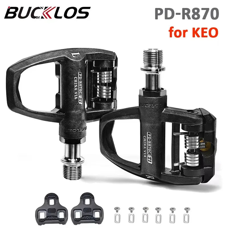 Bucklos Clipless Road Bike Pedals – Look KEO Compatible Carbon Nylon Titanium Spindle