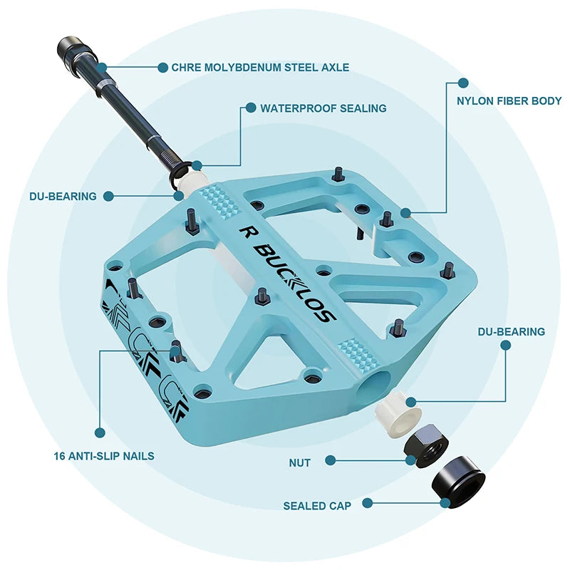 Bucklos MTB Flat Pedals – Sealed Bearing Lightweight Nylon 9/16" Road & Mountain Bike