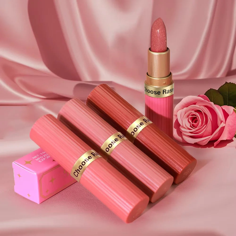 Pearlescent Pink Glitter Velvet Lipstick – Metallic Waterproof Shimmer Diamond Finish