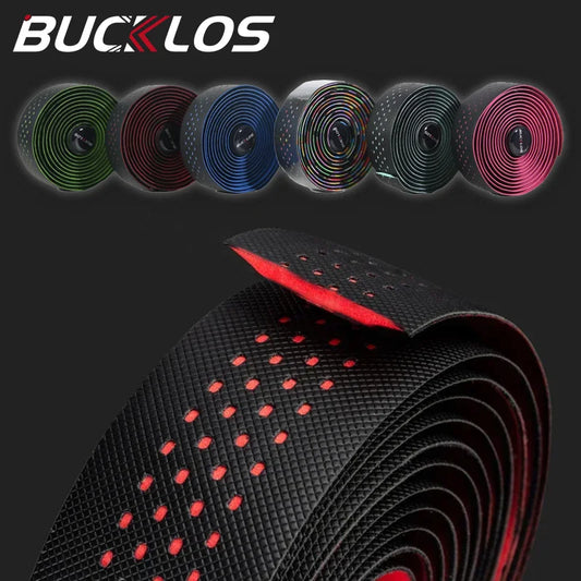Roll of black tape with red accents and Bucklos branding on a dark background