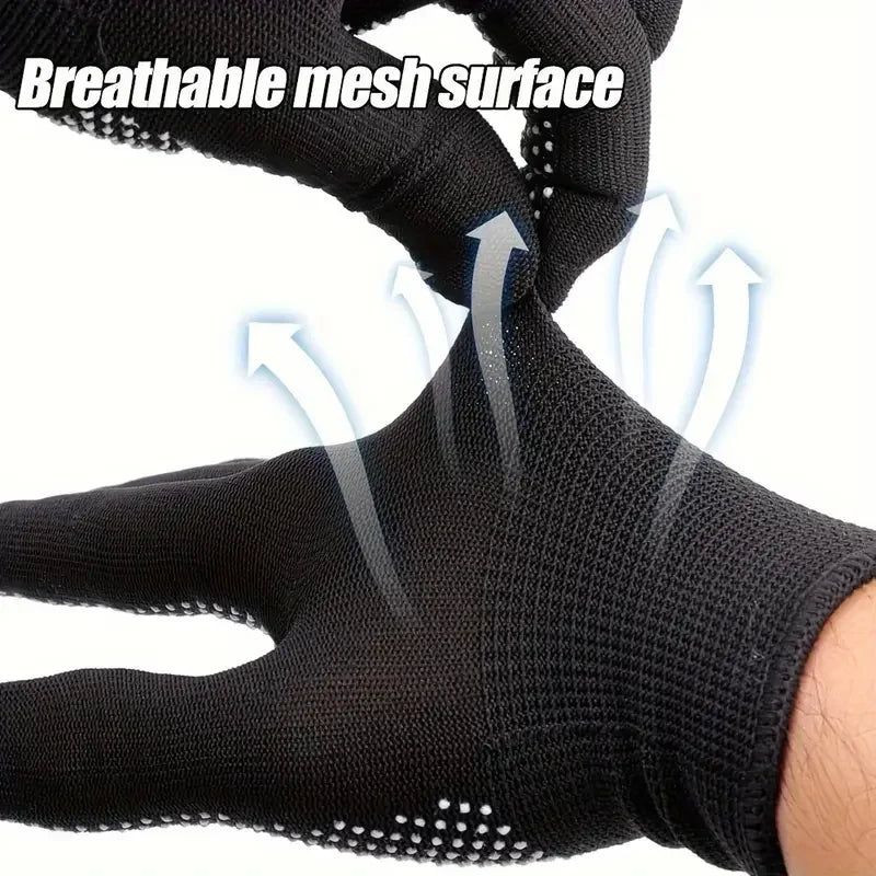 Black glove with breathable mesh surface on a white background