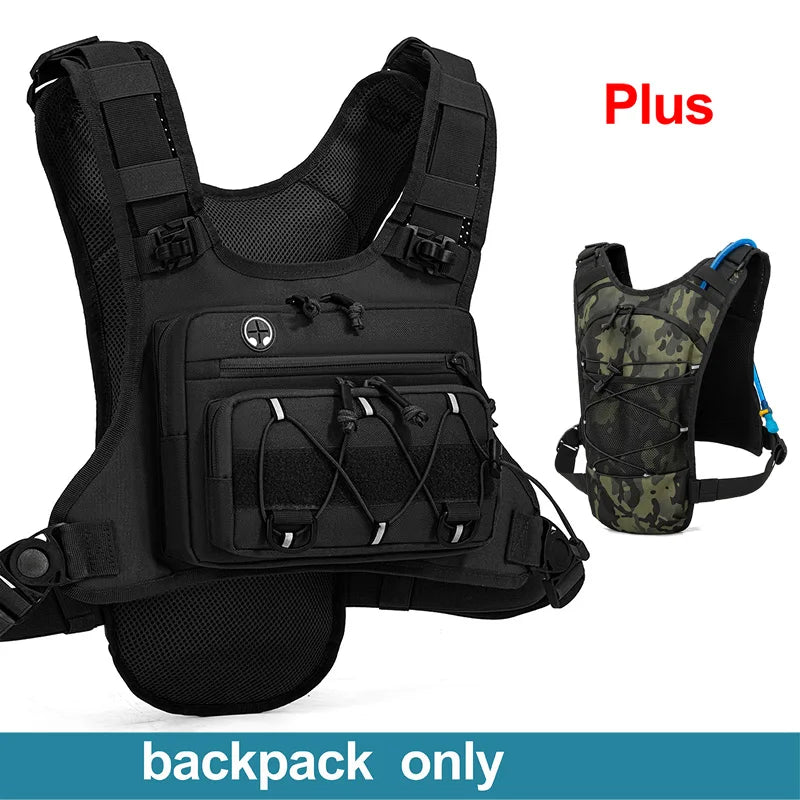 Black tactical vest with additional camouflage vest on a white background