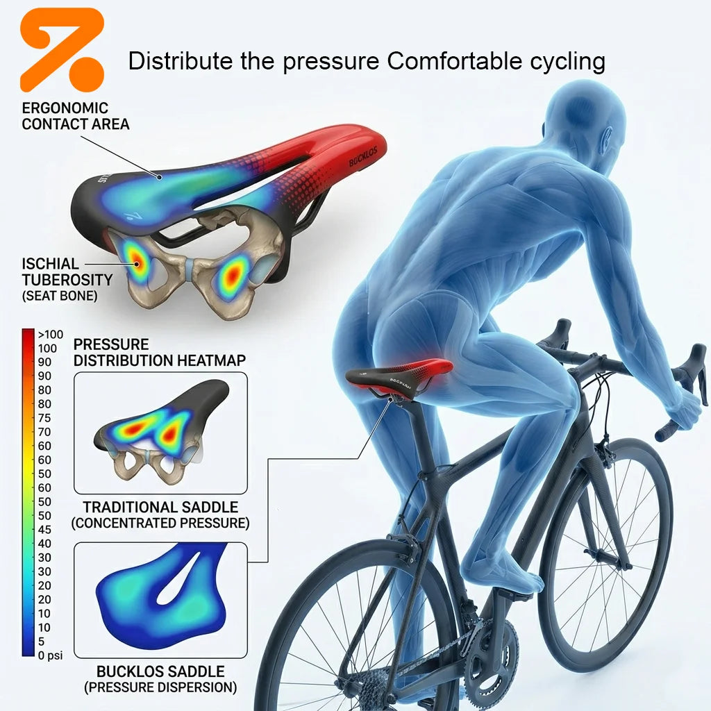 Bucklos Mountain & Road Bike Saddle – 24.5×14.5mm Hollow Comfort Cycling Cushion