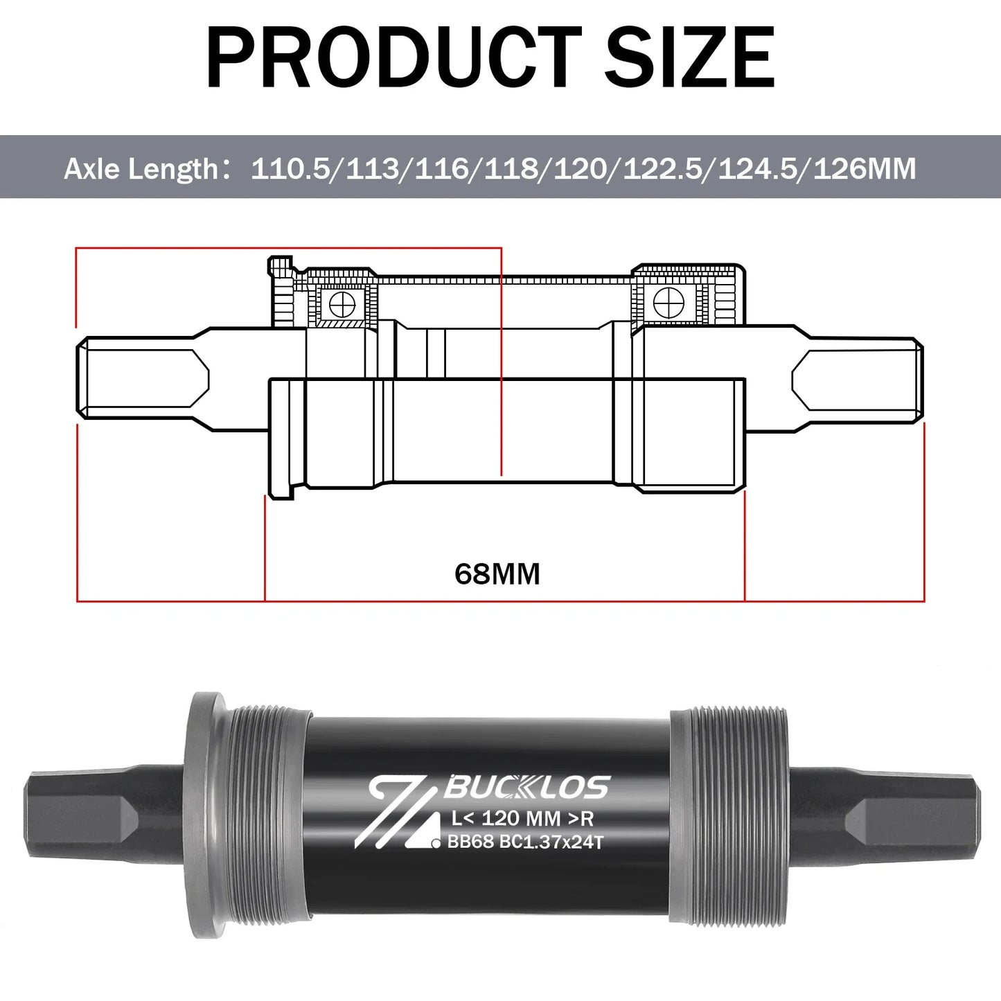 BUCKLOS Square Taper Bottom Bracket — BB68 / BB100 Threaded CNC