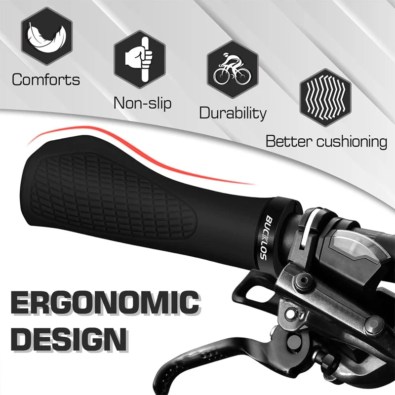 Bucklos MTB Ergonomic Handlebar Grips – Lock-On Soft Rubber, 22.2mm