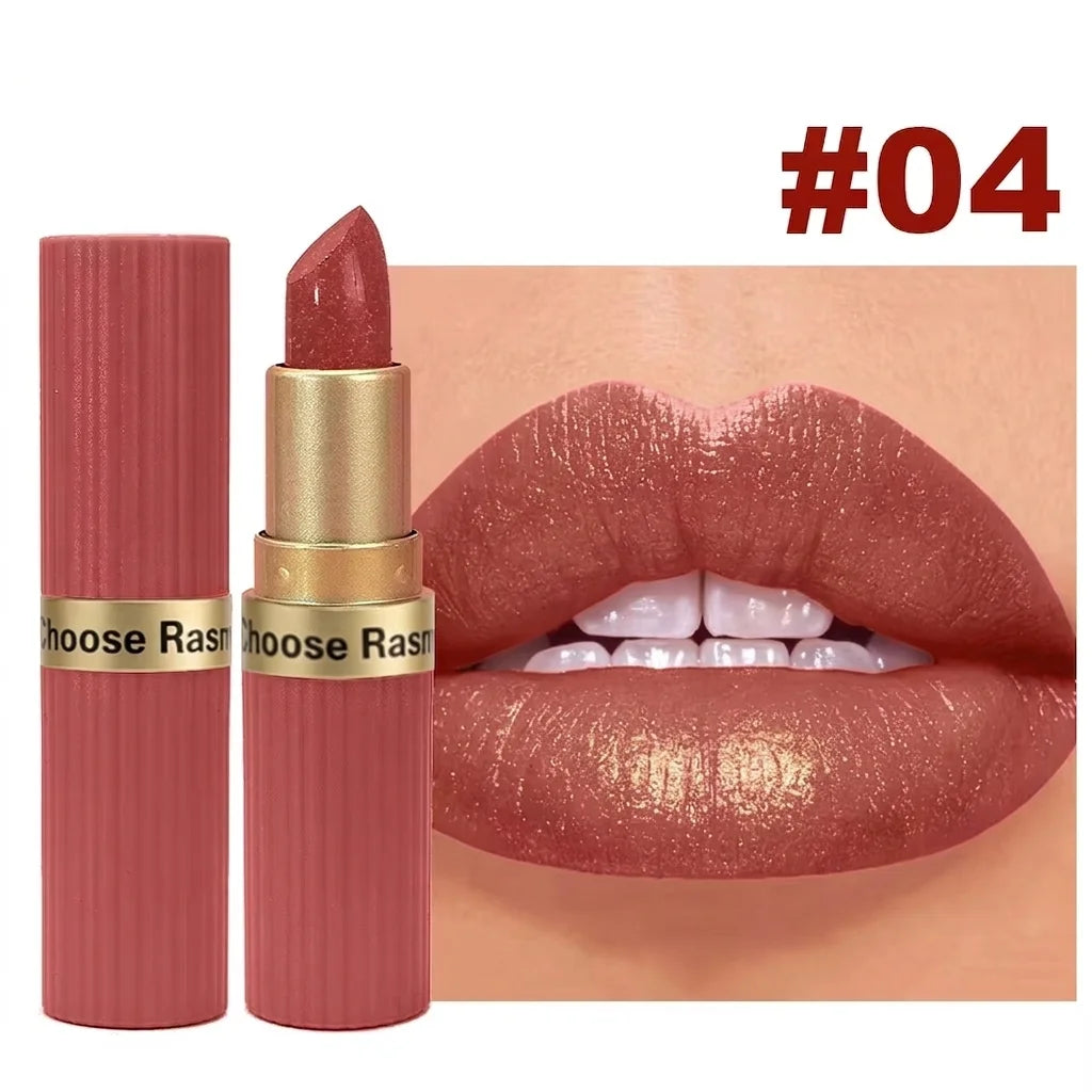 Pearlescent Pink Glitter Velvet Lipstick – Metallic Waterproof Shimmer Diamond Finish