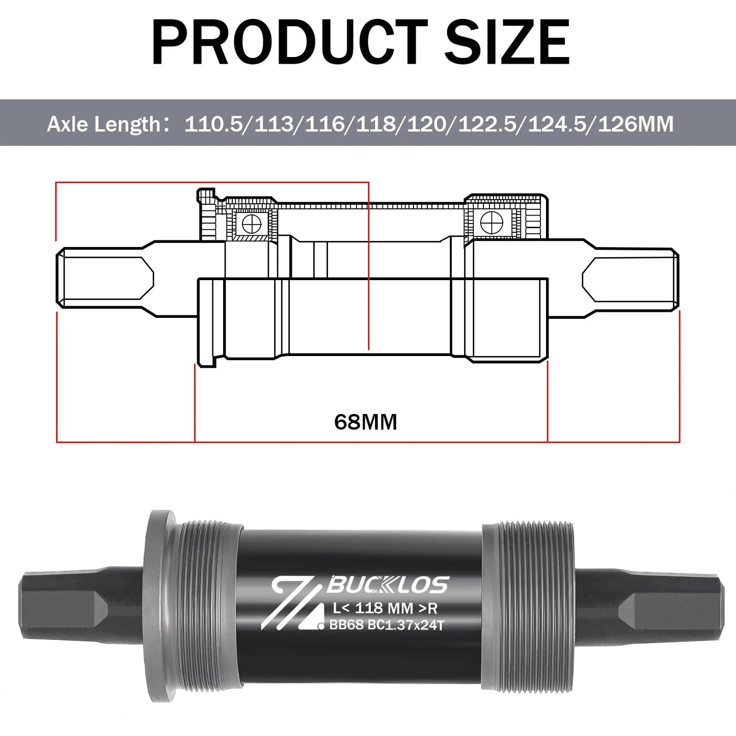 BUCKLOS Square Taper Bottom Bracket — BB68 / BB100 Threaded CNC
