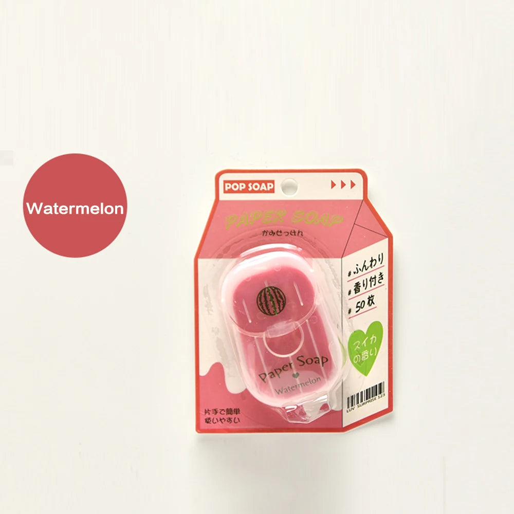 Pink paper soap with watermelon flavor on a white background