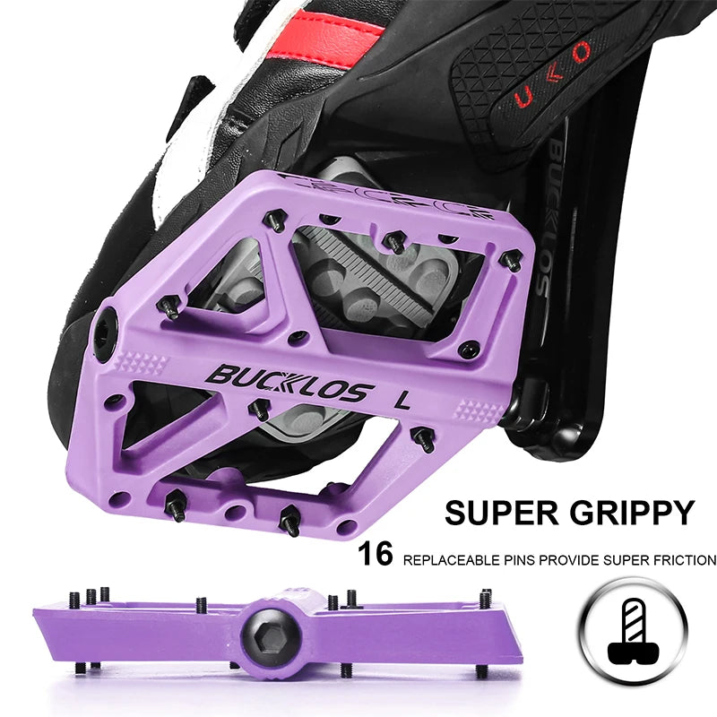 Bucklos MTB Flat Pedals – Sealed Bearing Lightweight Nylon 9/16" Road & Mountain Bike