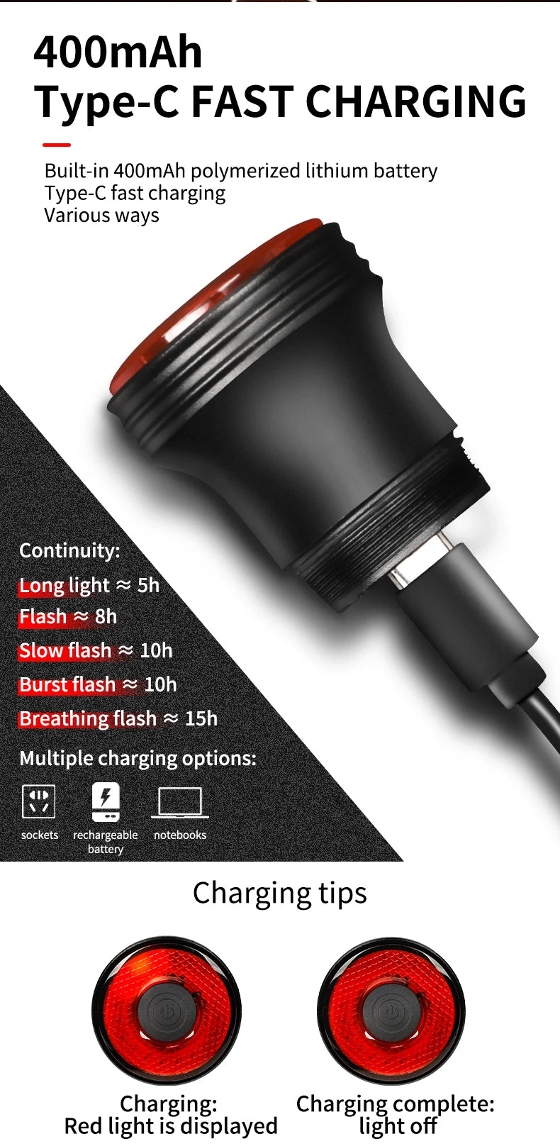 Smart Auto Brake Sensing Bike Tail Light — USB Rechargeable Waterproof LED