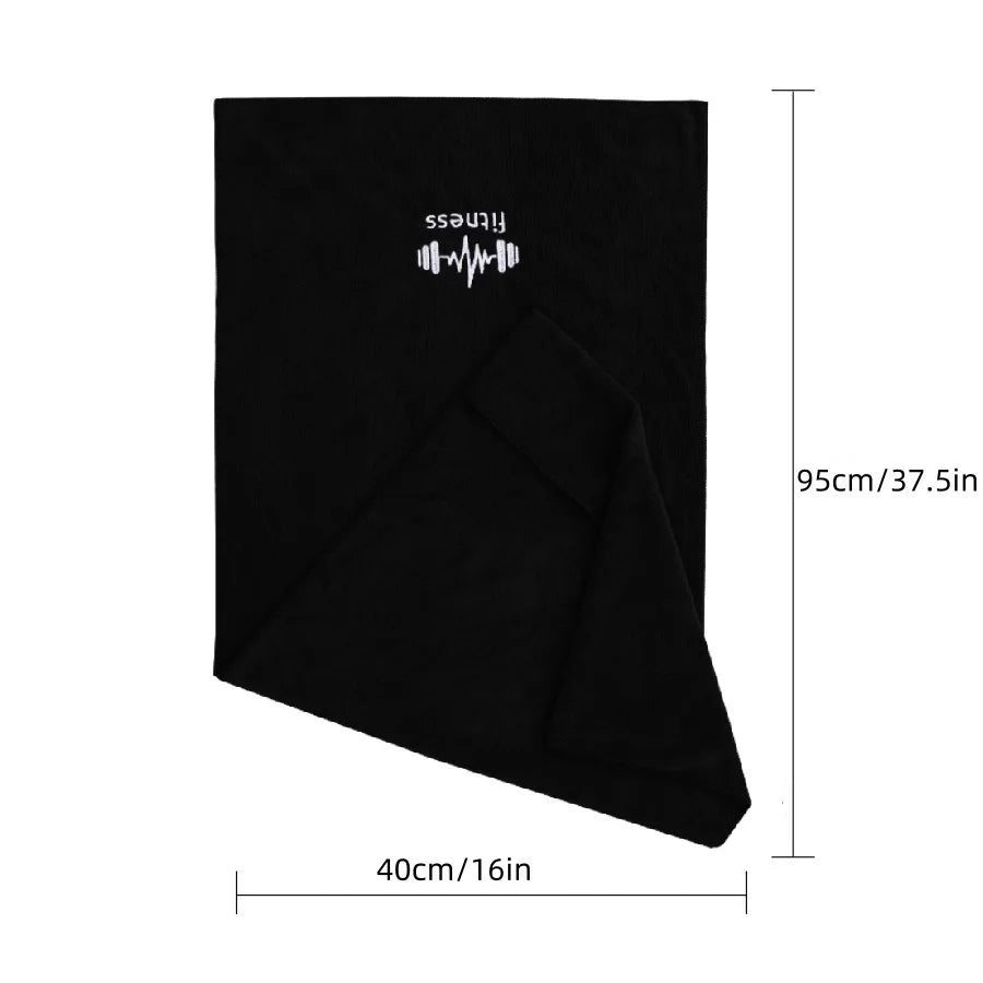 Black towel and measurements on a white background