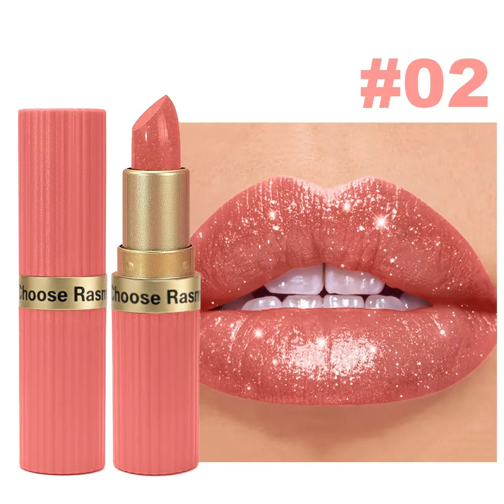 Pearlescent Pink Glitter Velvet Lipstick – Metallic Waterproof Shimmer Diamond Finish