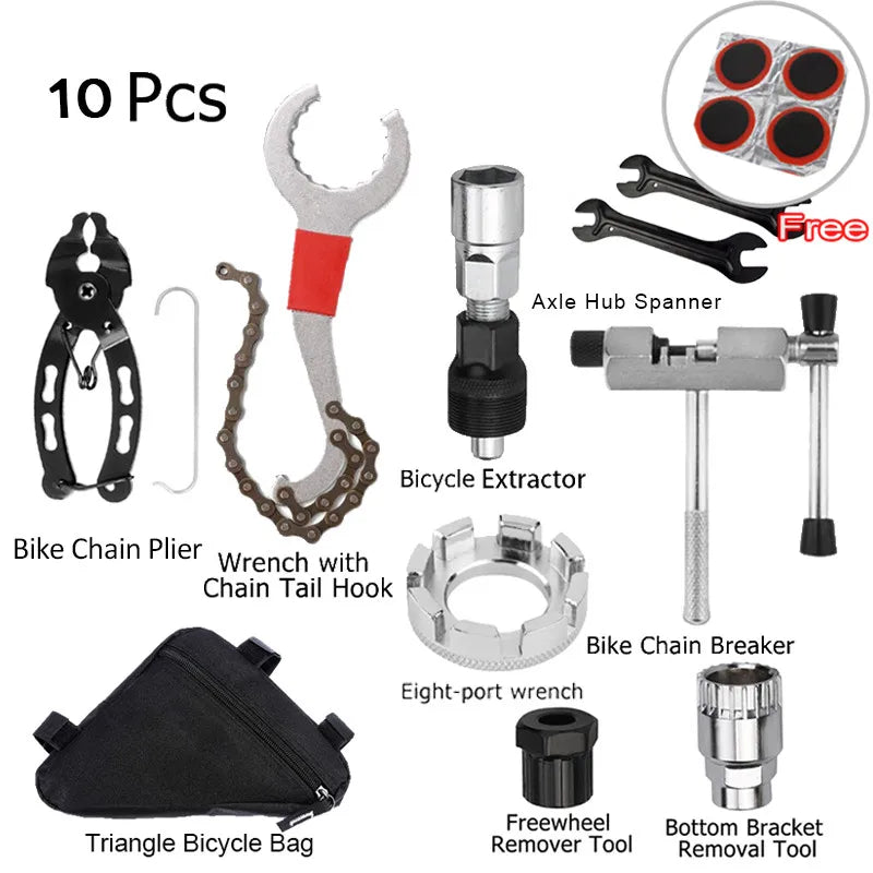 Bicycle Repair Tool Kit — Flywheel Remover, Chain Breaker & Crank Puller Set