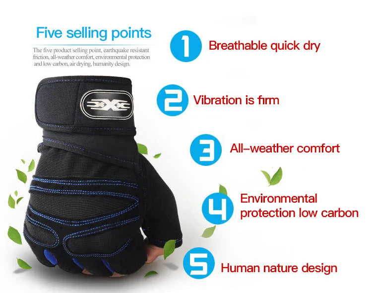 Gym Gloves with Wristband – Weight Lifting Fitness Training Shockproof for Men & Women