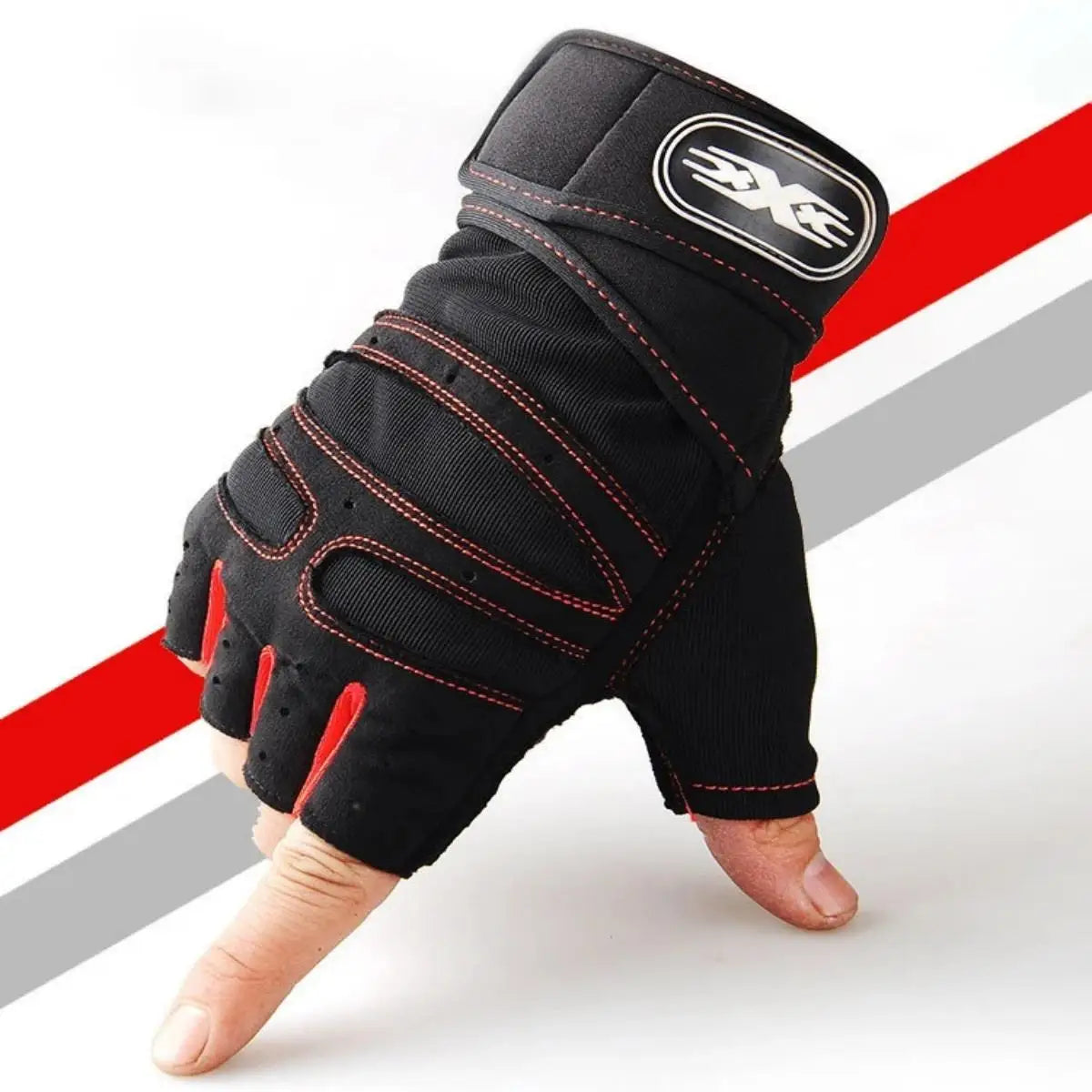 Gym Gloves with Wristband – Weight Lifting Fitness Training Shockproof for Men & Women