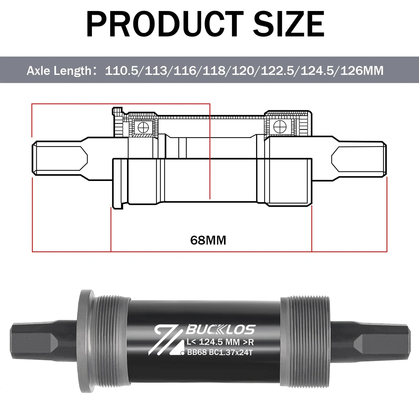 BUCKLOS Square Taper Bottom Bracket — BB68 / BB100 Threaded CNC