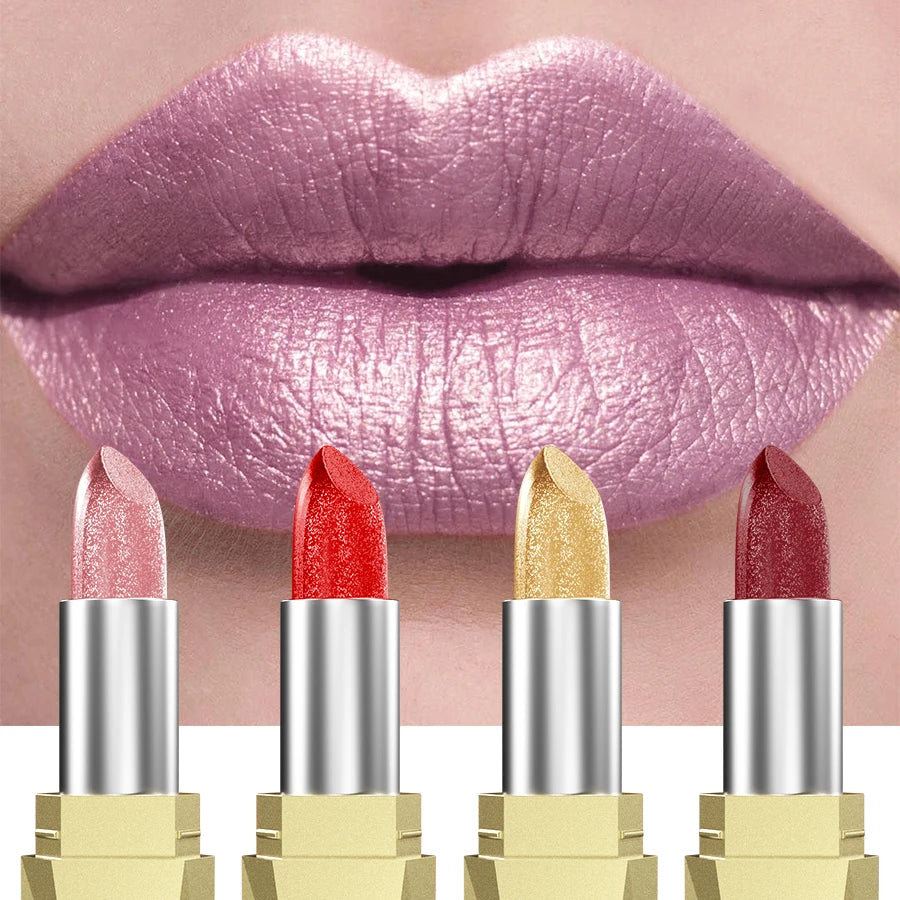 21-Colour Bold Glitter Metallic Lipstick – Long-Lasting Pearlescent Matte Lip Tint