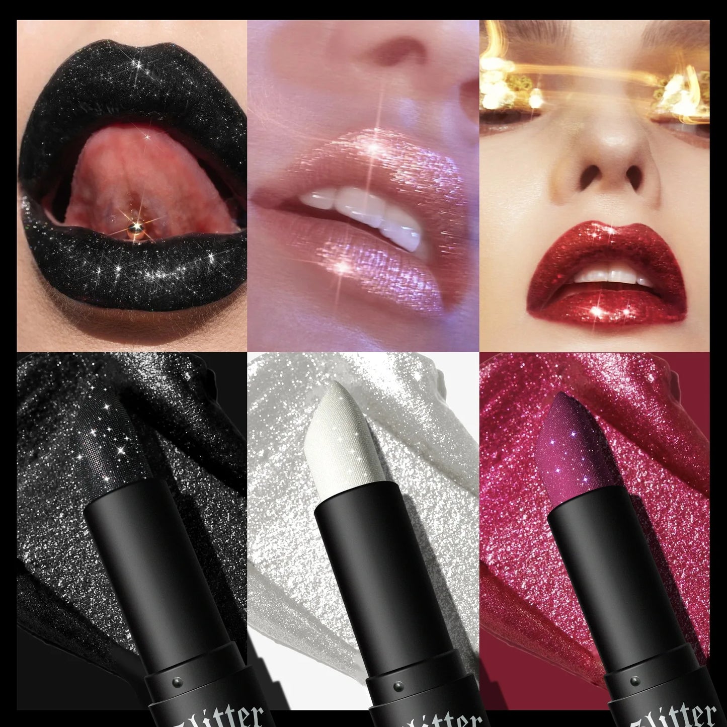 7-Colour Glitter Metallic Lipstick – Waterproof Long-Lasting Diamond Pearlescent Lip Colour