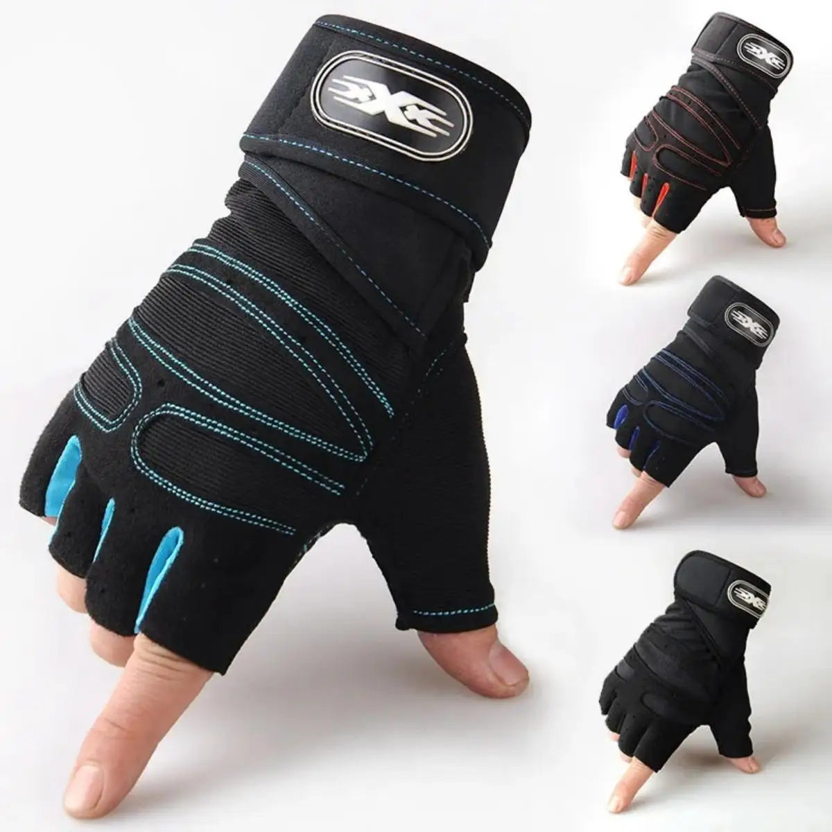 Gym Gloves with Wristband – Weight Lifting Fitness Training Shockproof for Men & Women