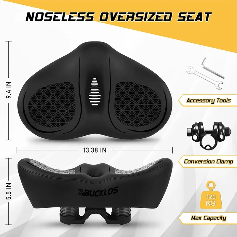 Bucklos Noseless Bicycle Saddle – Wide Ergonomic MTB/Road Bike Seat