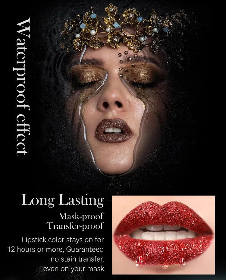 7-Colour Glitter Metallic Lipstick – Waterproof Long-Lasting Diamond Pearlescent Lip Colour