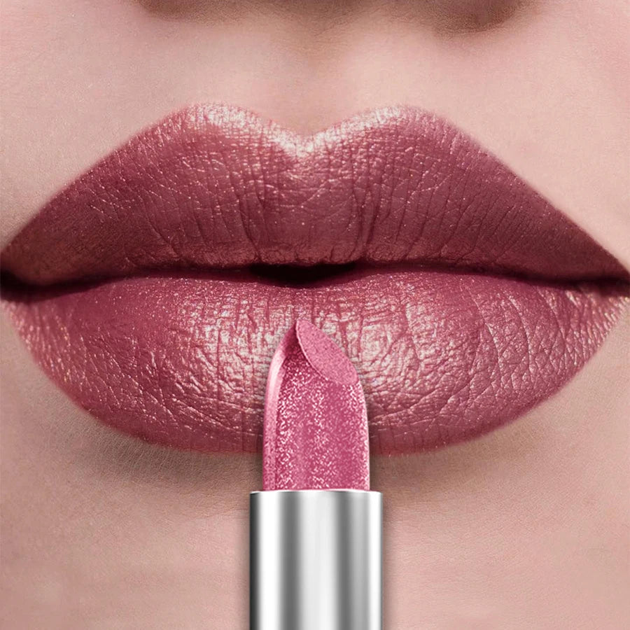 21-Colour Bold Glitter Metallic Lipstick – Long-Lasting Pearlescent Matte Lip Tint
