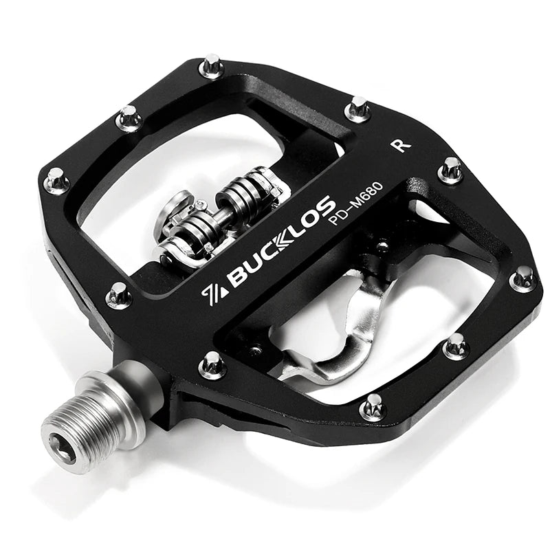 Bucklos MTB SPD Dual-Function Pedals – Clipless & Flat Platform, Non-Slip