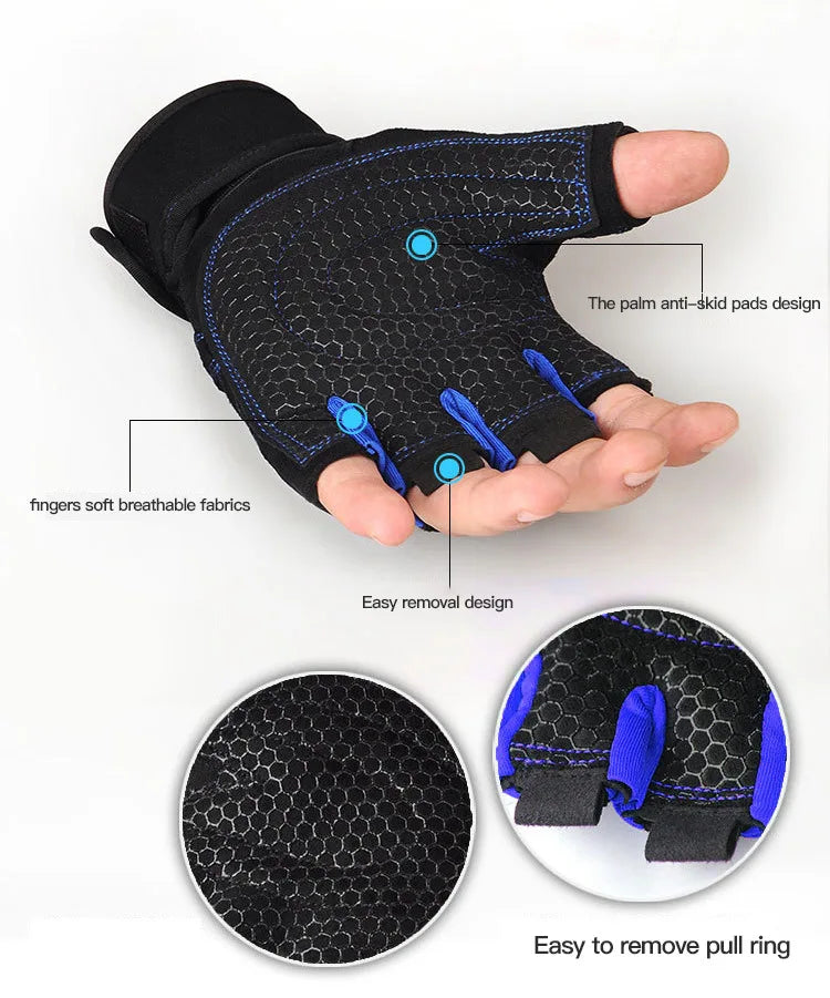 Gym Gloves with Wristband – Weight Lifting Fitness Training Shockproof for Men & Women