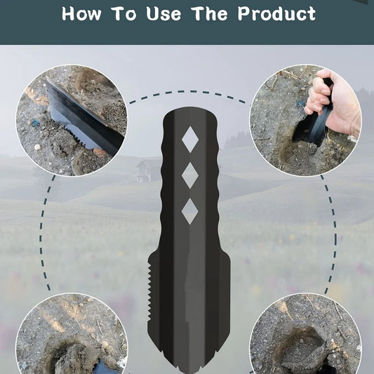 Black gardening tool with step-by-step instructions on how to use it.