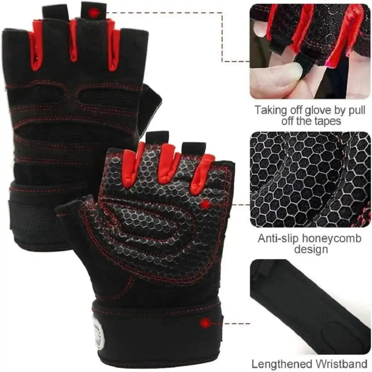 Gym Gloves with Wristband – Weight Lifting Fitness Training Shockproof for Men & Women