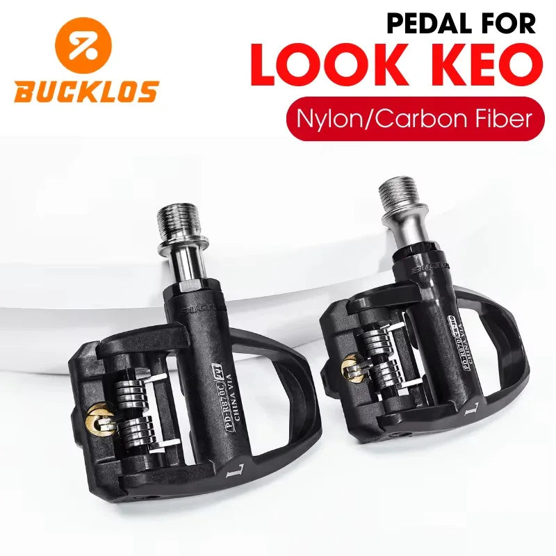 Bucklos Clipless Road Bike Pedals – Look KEO Compatible Carbon Nylon Titanium Spindle