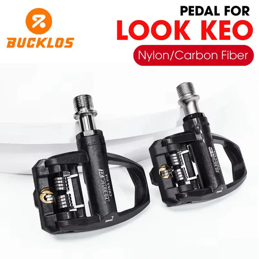 Bucklos Clipless Road Bike Pedals – Look KEO Compatible Carbon Nylon Titanium Spindle