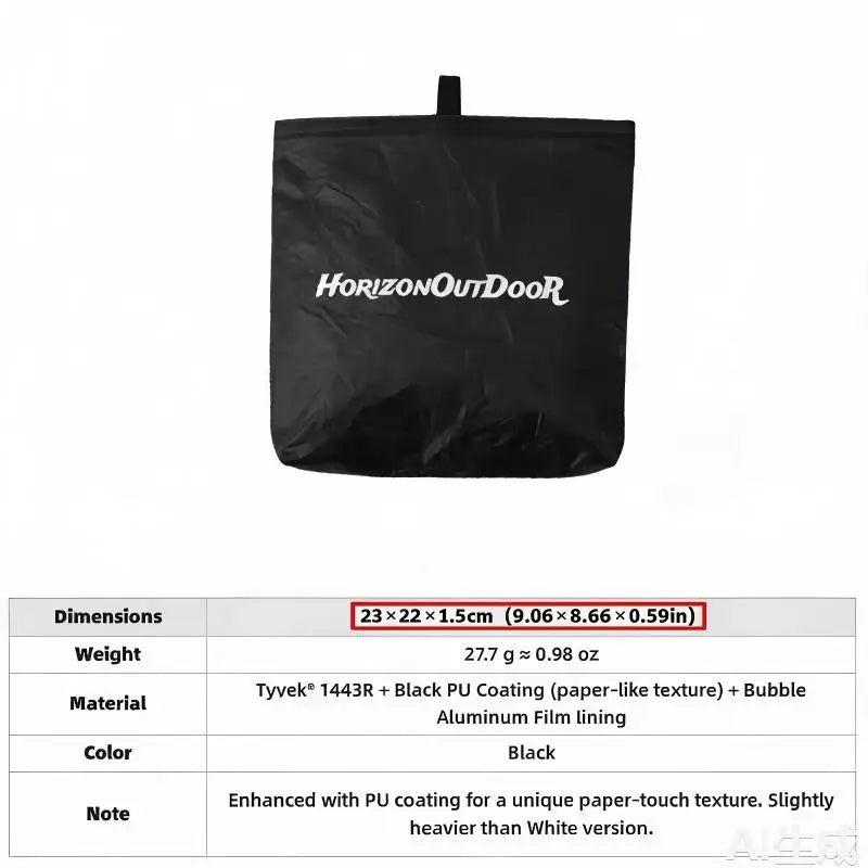 Black bag with 'HorizonOutdoor' branding on a white background