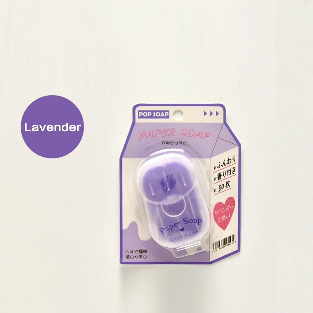 Packaged paper soap with lavender scent on a white background