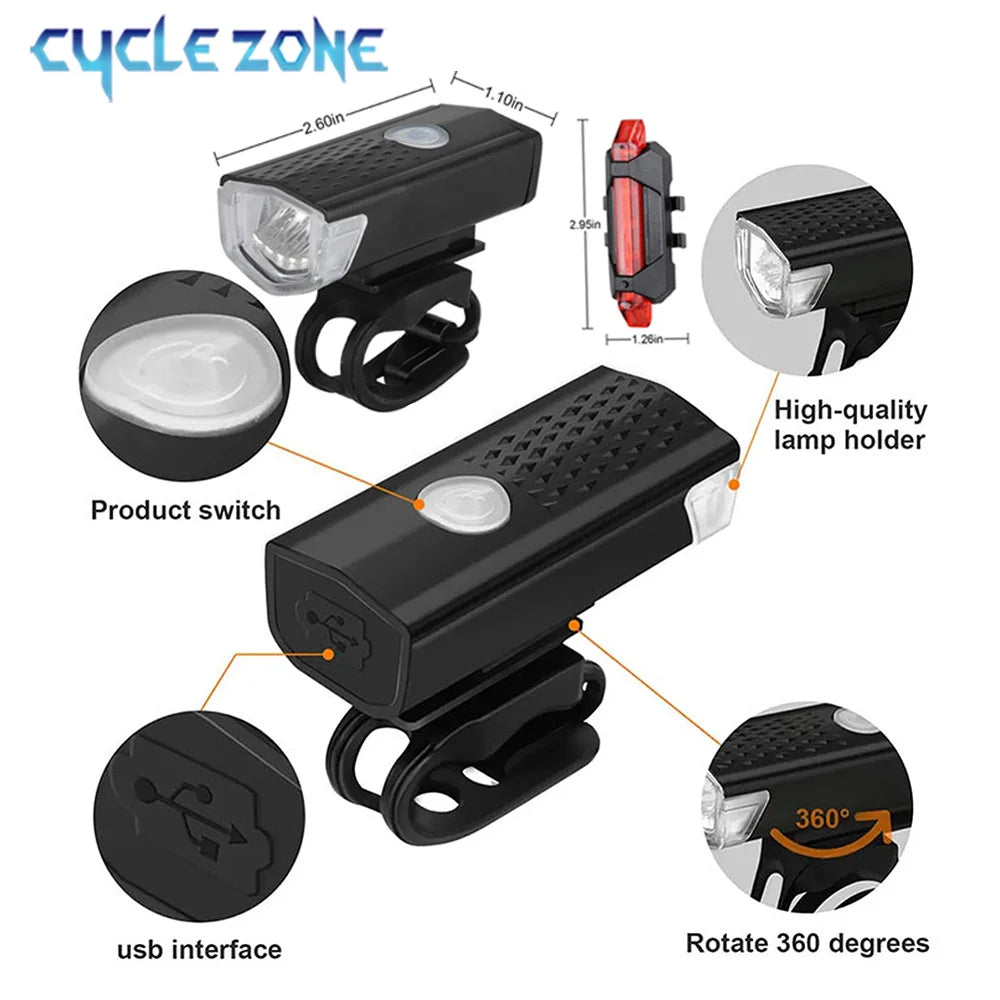 USB Rechargeable Bike Headlight & Taillight Set