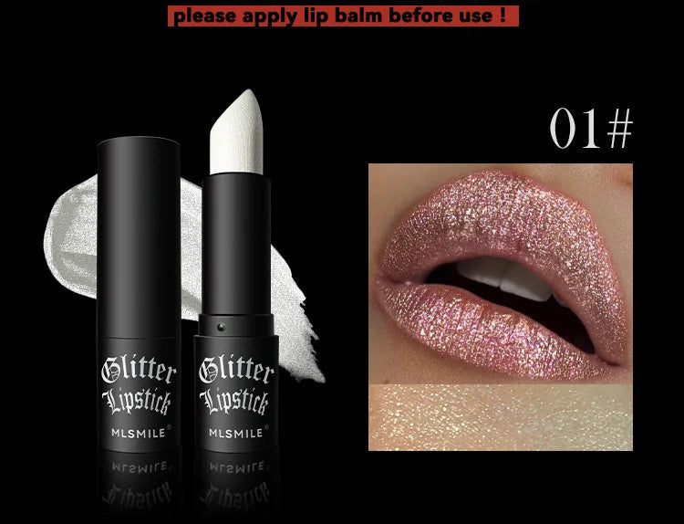 7-Colour Glitter Metallic Lipstick – Waterproof Long-Lasting Diamond Pearlescent Lip Colour