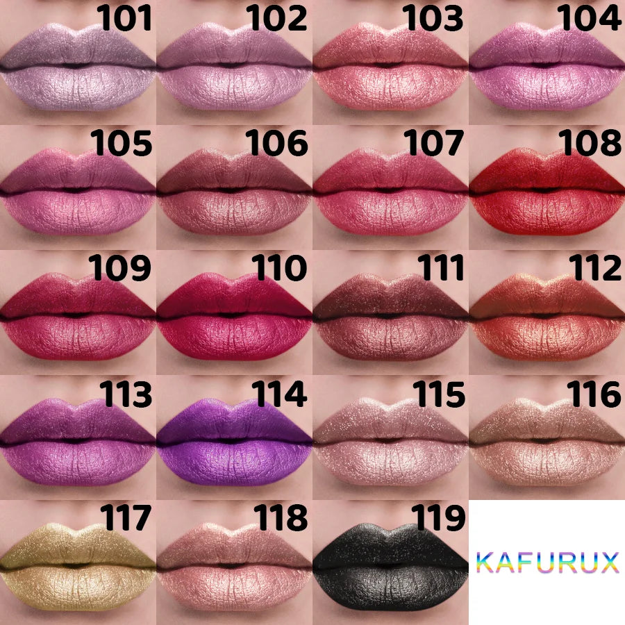 21-Colour Bold Glitter Metallic Lipstick – Long-Lasting Pearlescent Matte Lip Tint