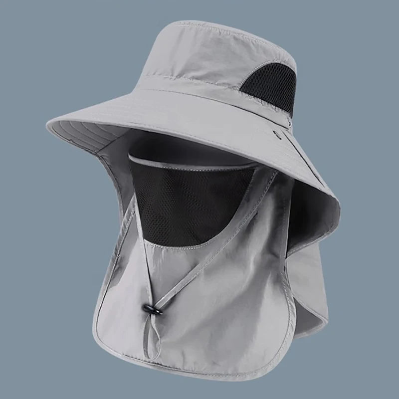 Gray sun hat with neck flap on a gray background
